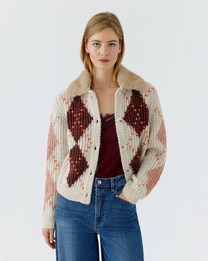 Argyll Knit Cardi - Stone Red