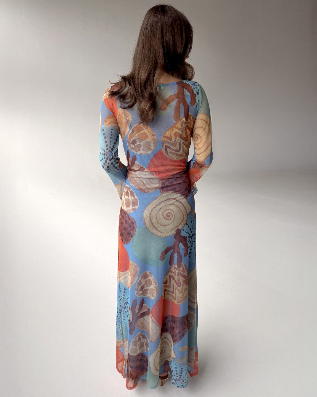 Aria Blue Mesh Dress In Shell Print - Multi