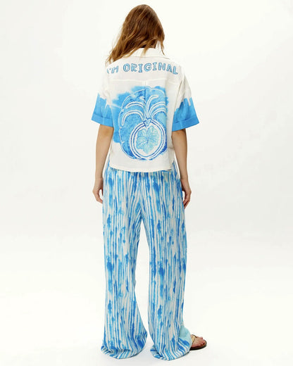 Aria Cropped Shirt - Indigo Garden