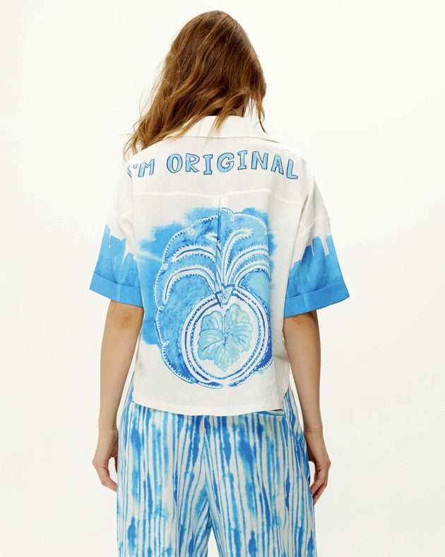 Aria Cropped Shirt - Indigo Garden