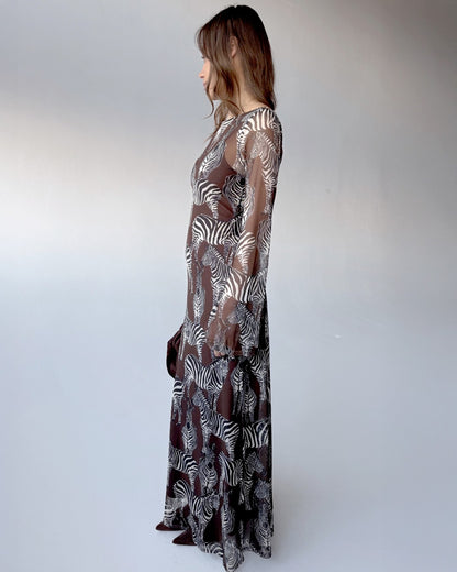 Aria Dress In Chocolate Zebra Print - Chocolate