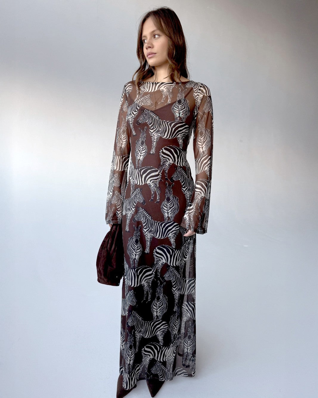 Aria Dress In Chocolate Zebra Print - Chocolate