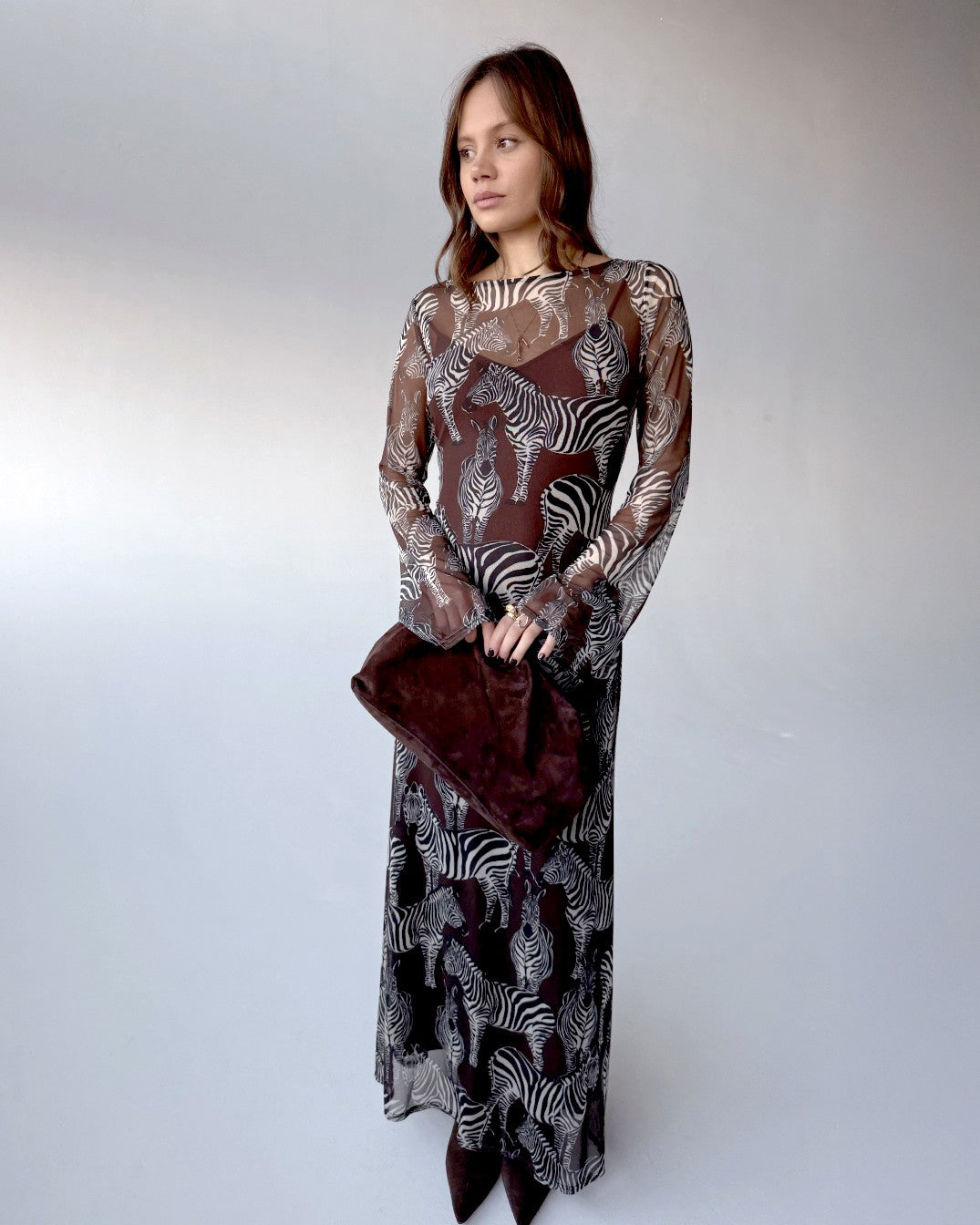 Aria Dress In Chocolate Zebra Print - Chocolate