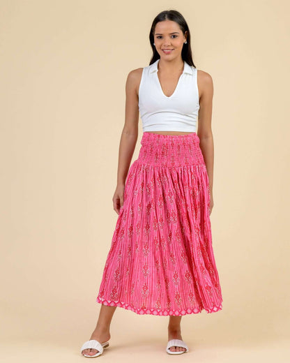 Arista Stretch Waist Skirt - Stripe Pink