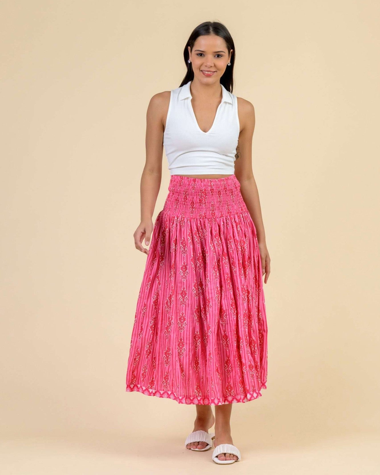 Arista Stretch Waist Skirt - Stripe Pink