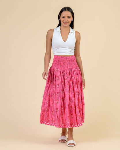 Arista Stretch Waist Skirt - Stripe Pink