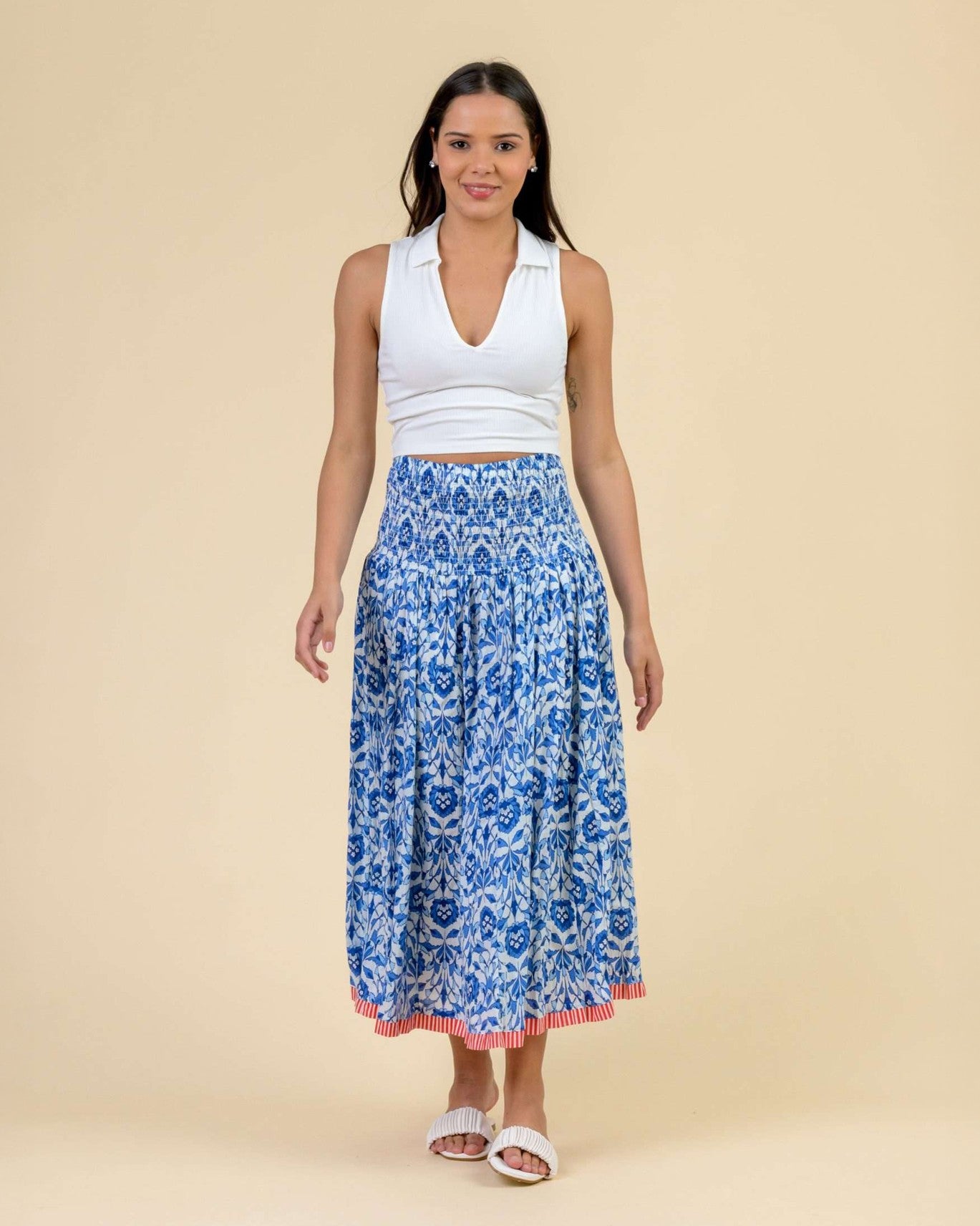 Arista Stretch Waist Skirt - Tasmin Blue