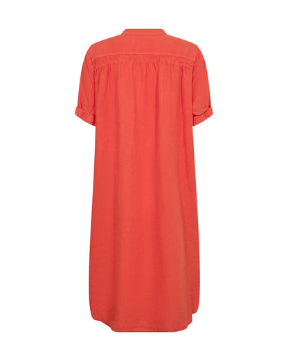 Arleth Short Sleeve Linen Dress - Spicy Orange