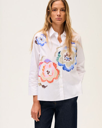 Arty Painted Flower Shirt - White