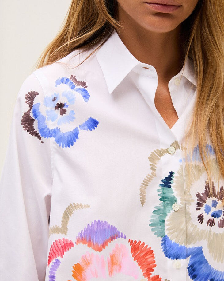 Arty Painted Flower Shirt - White