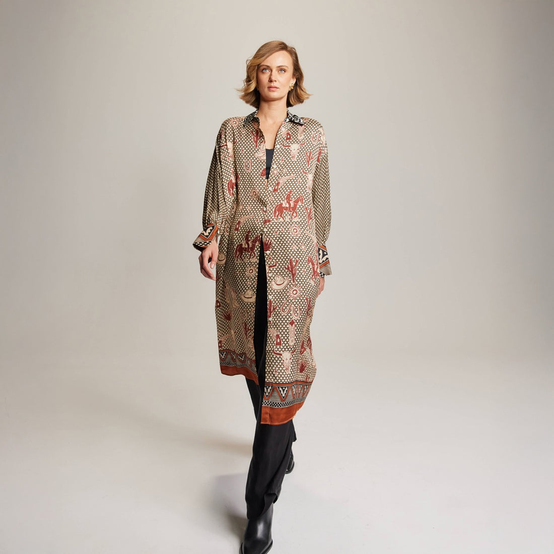 Athena Collar Button Up Dress - Rodeo