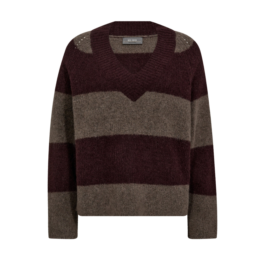 Taci Stripe Long Sleeve V-Neck Knit - Fudge