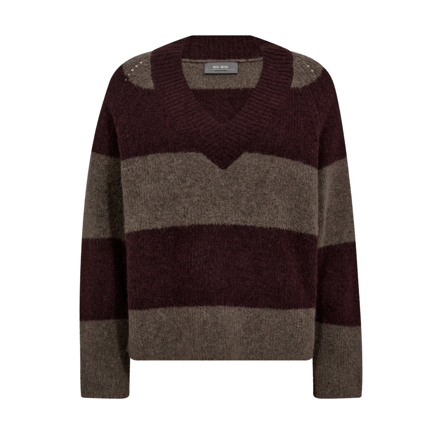 Taci Stripe Long Sleeve V-Neck Knit - Fudge