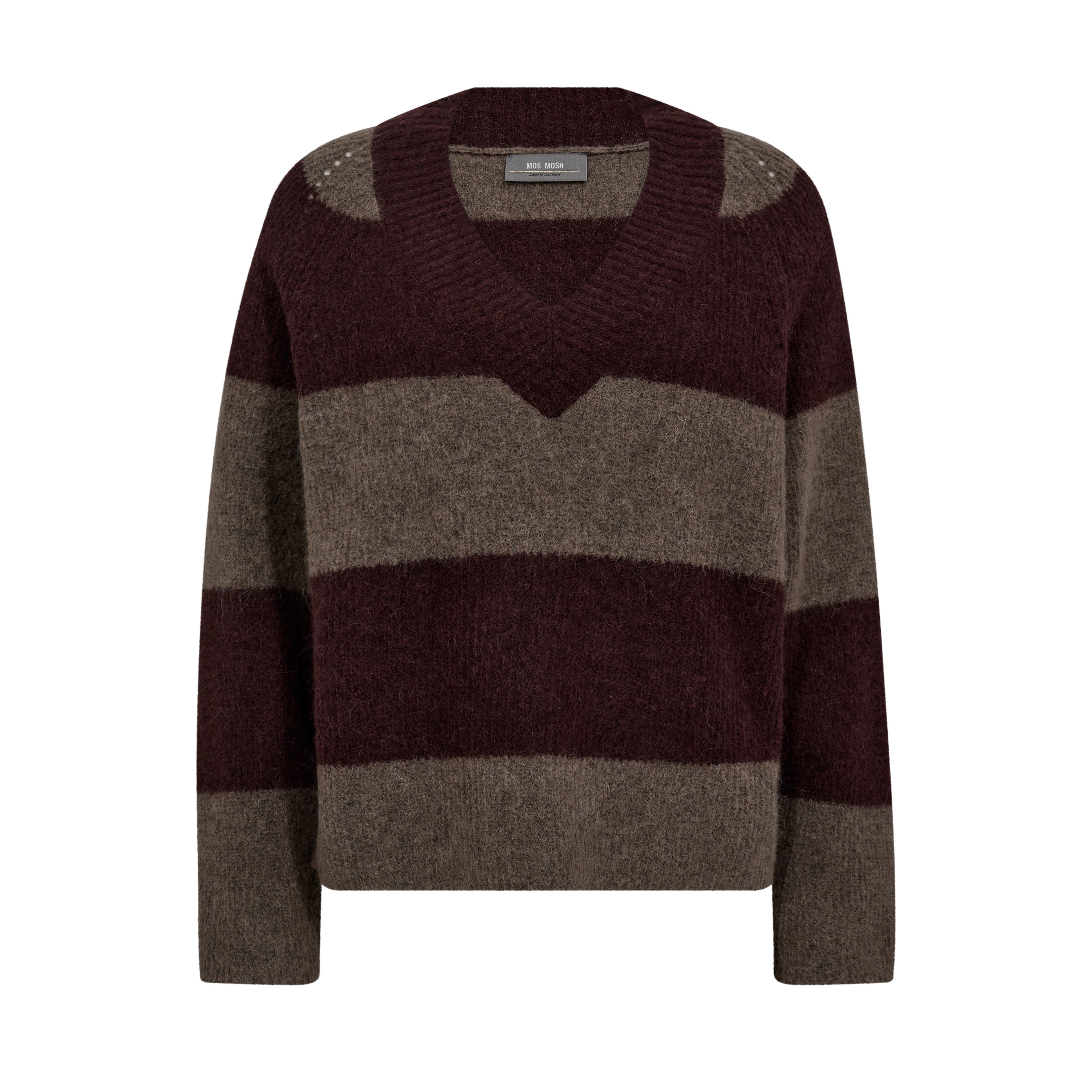 Taci Stripe Long Sleeve V-Neck Knit - Fudge