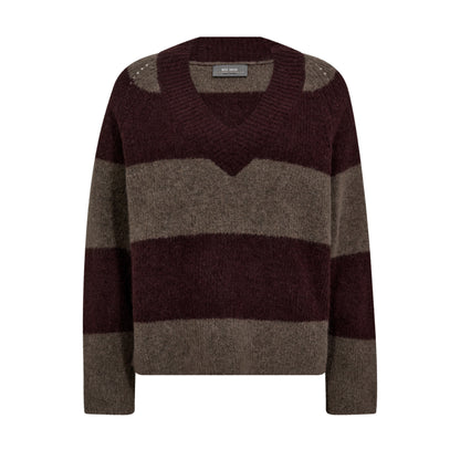 Taci Stripe Long Sleeve V-Neck Knit - Fudge