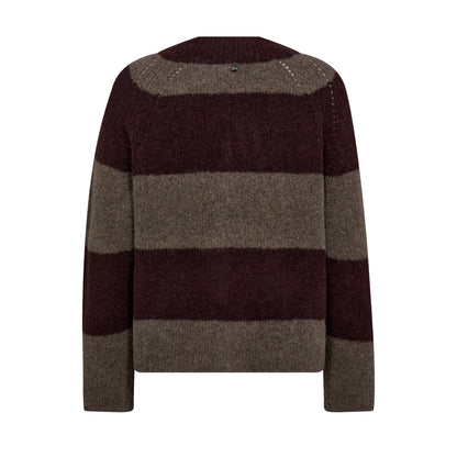 Taci Stripe Long Sleeve V-Neck Knit - Fudge