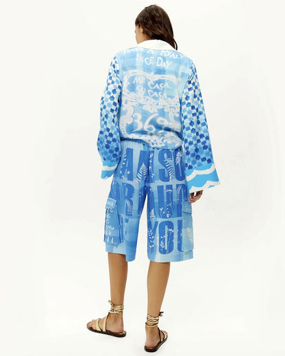 Ayla Tie Front Shirt - Indigo Garden
