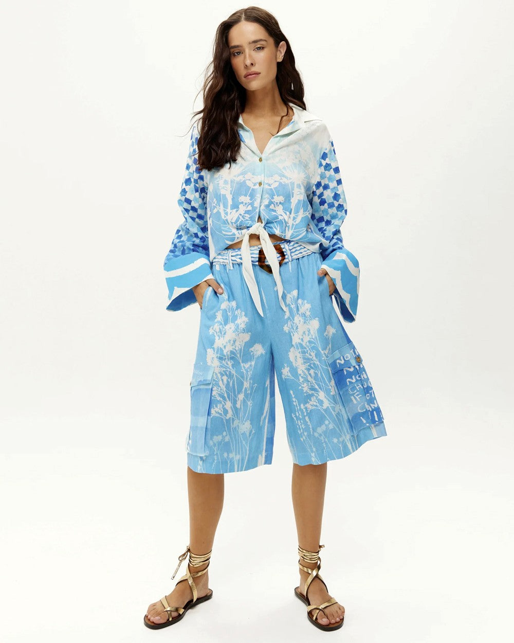 Ayla Tie Front Shirt - Indigo Garden