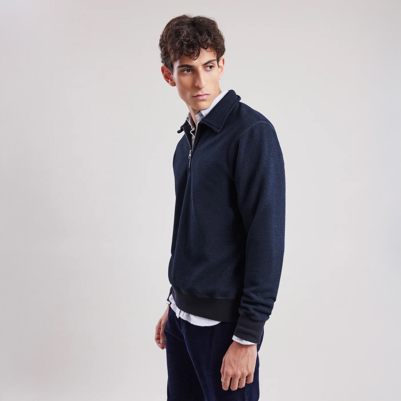 Polo Zipper Knit Sweater - Indigo