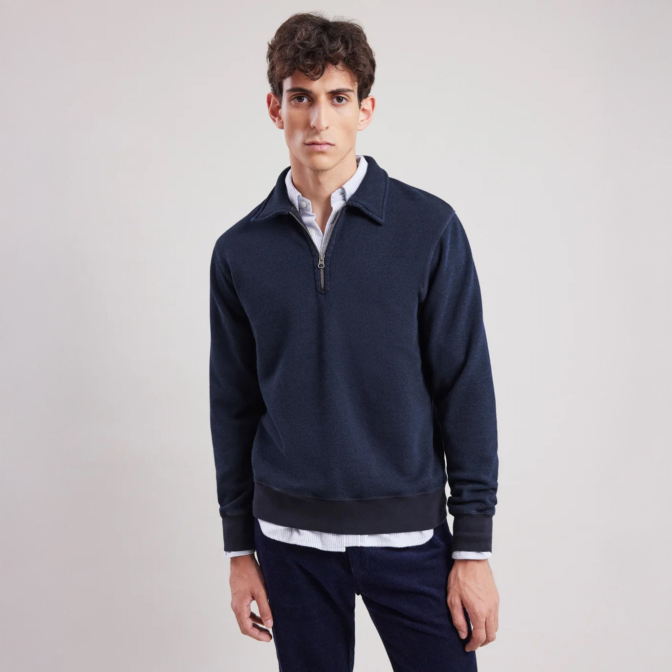 Polo Zipper Knit Sweater - Indigo