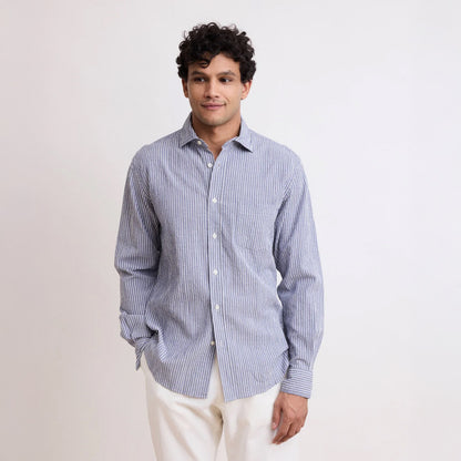 Paul Woven Cotton Striped Shirt - Navy &amp; White