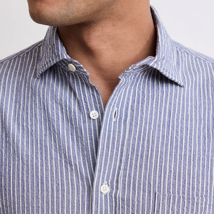 Paul Woven Cotton Striped Shirt - Navy &amp; White