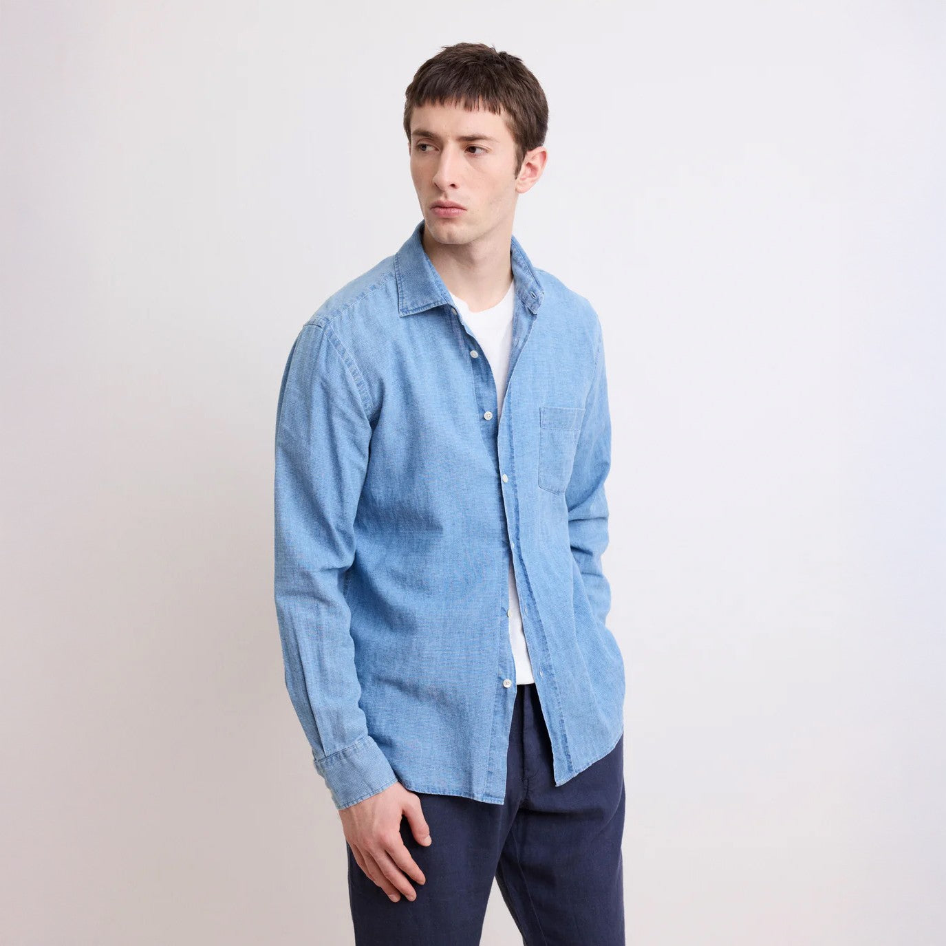 Paul Woven Chambray Shirt - Light Indigo