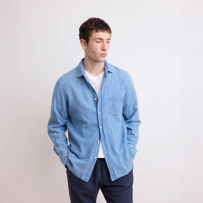 Paul Woven Chambray Shirt - Light Indigo