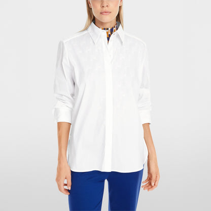 Beaded Trim Cotton Shirt - White