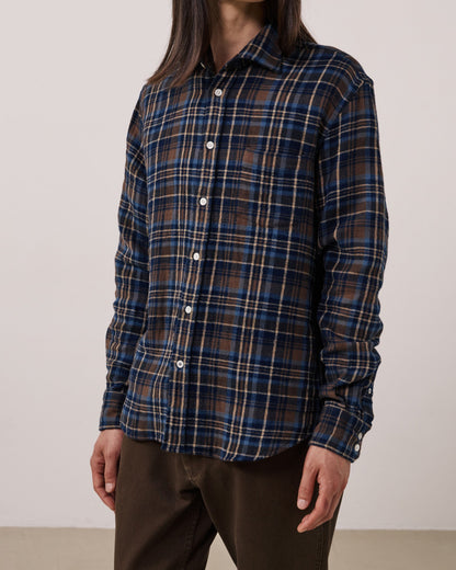 Paul Doubled Faced Cotton Check Shirt - Brown/Blue