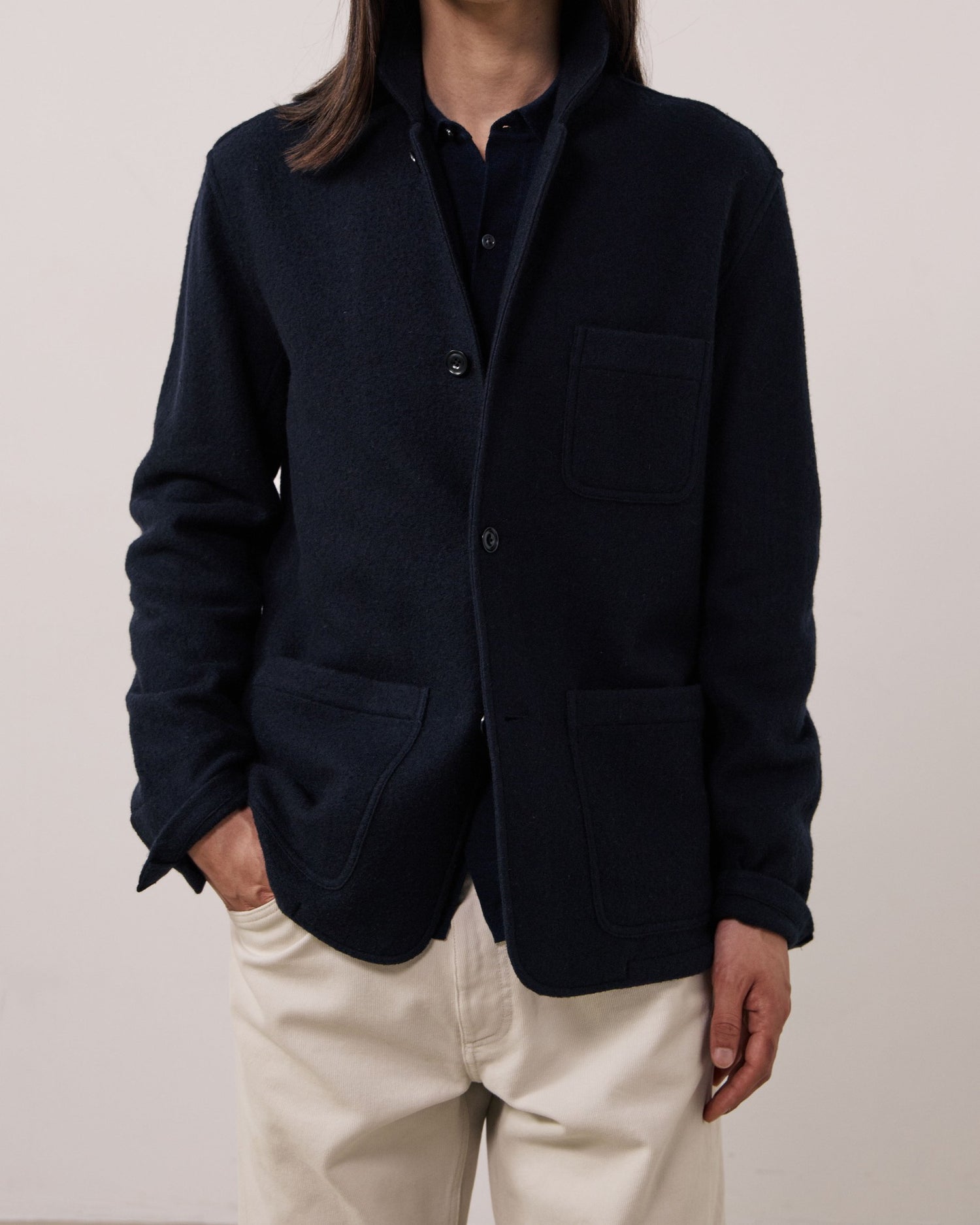 100% Wool Knitted Jacket - Navy
