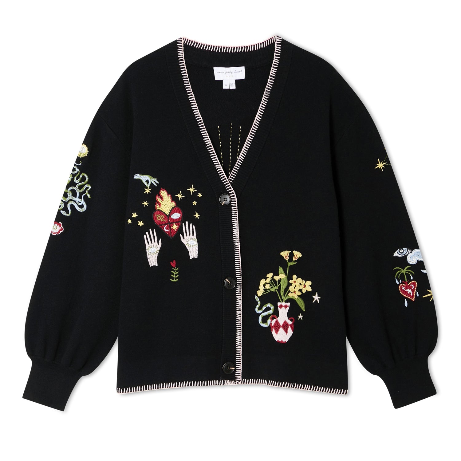 Black Night Garden Knit Cardigan - Black