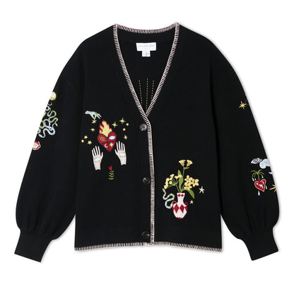 Black Night Garden Knit Cardigan - Black