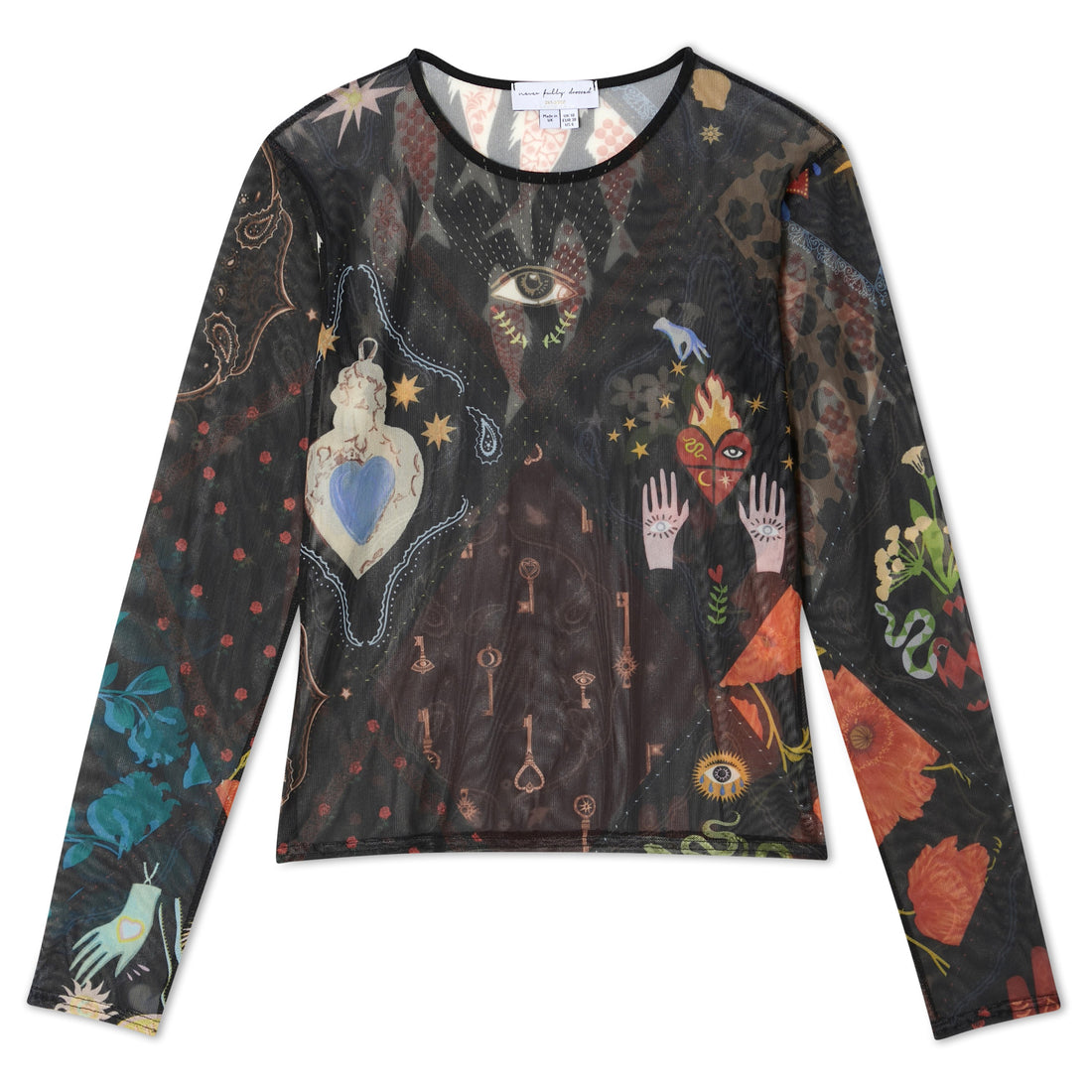 Night Garden Mesh Long Sleeve Top - Black