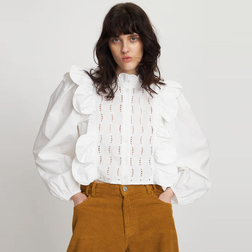 Blouse With Scallops And Embroideries - White