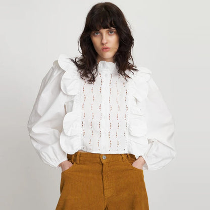 Blouse With Scallops And Embroideries - White