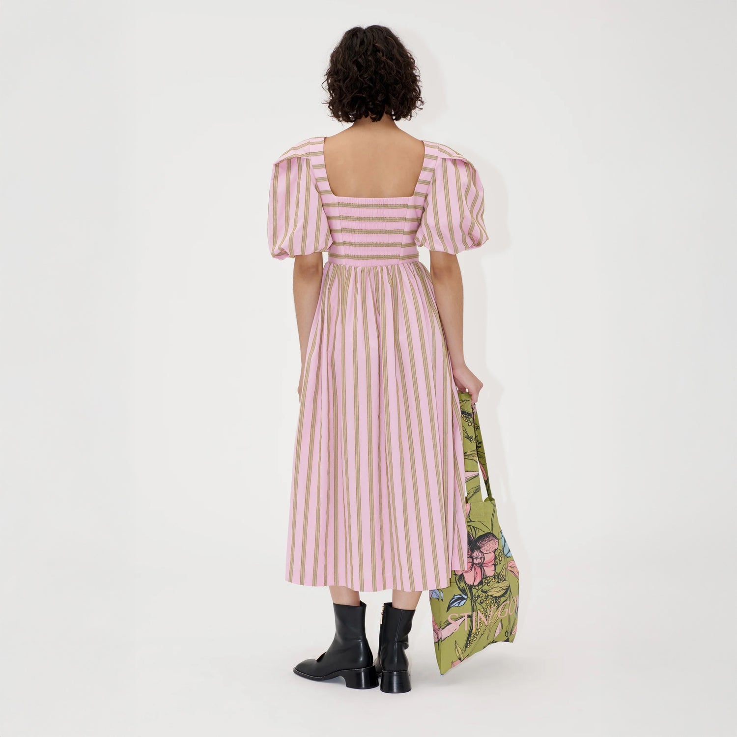 Blouson Sleeve Midi Dress - Wallpaper Stripes