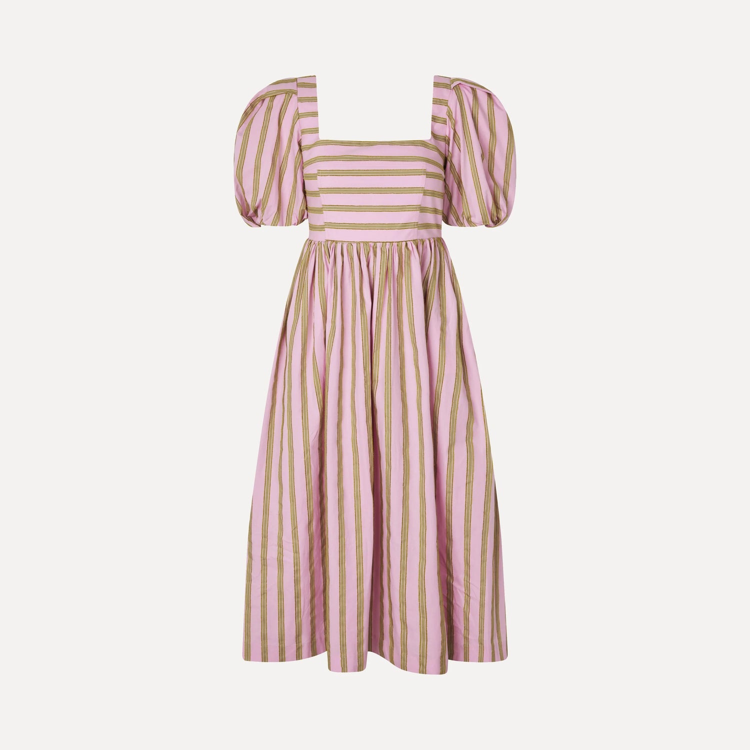 Blouson Sleeve Midi Dress - Wallpaper Stripes