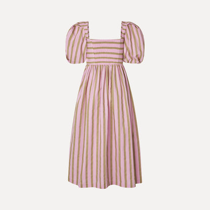 Blouson Sleeve Midi Dress - Wallpaper Stripes