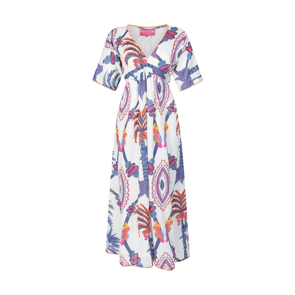 Blue Bird Long Dress - Blue White