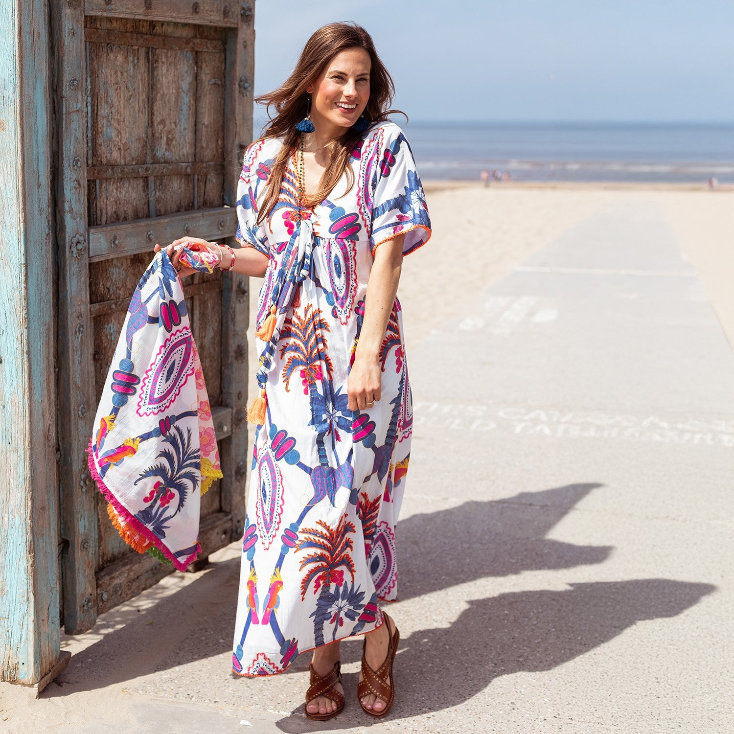 Blue Bird Long Dress - Blue White