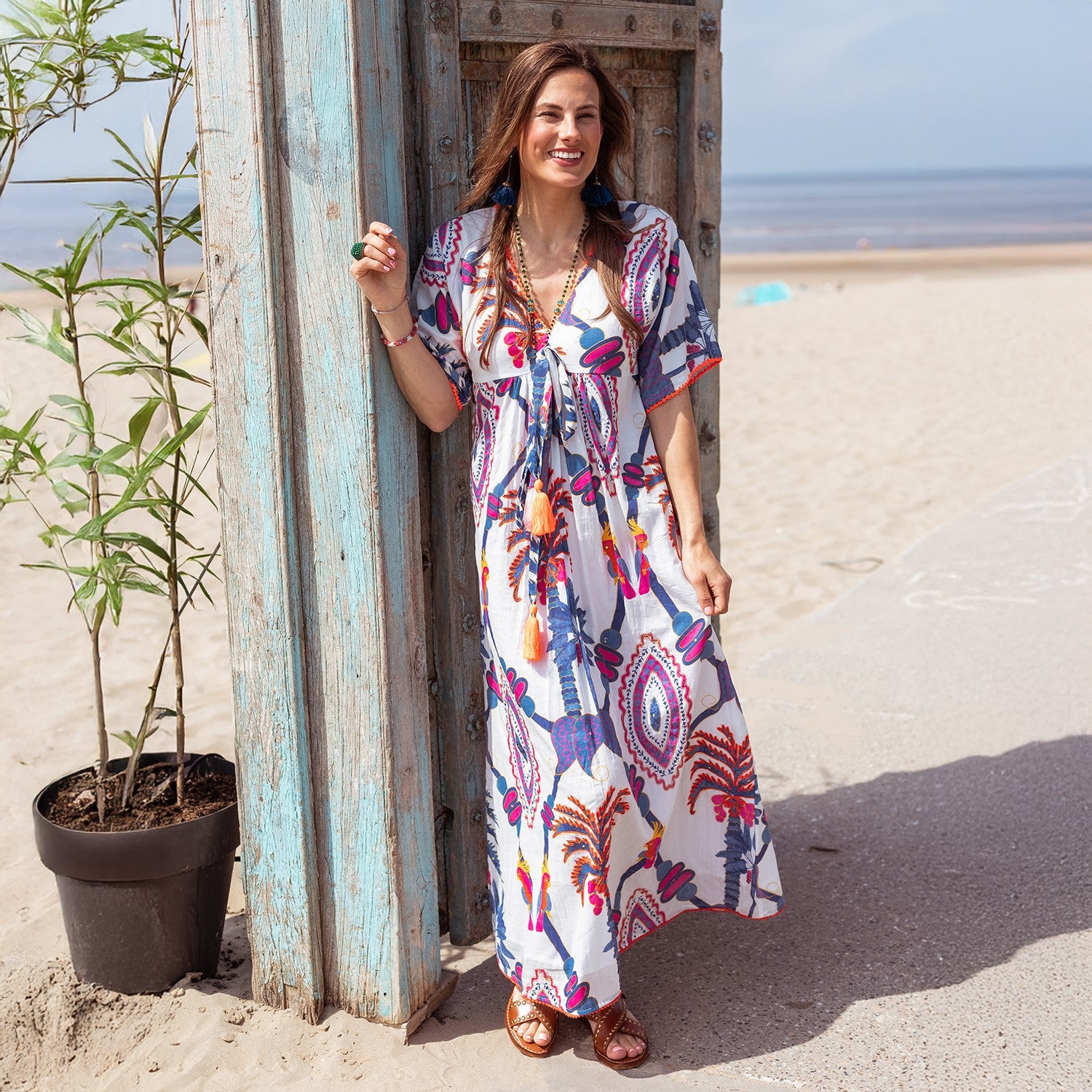 Blue Bird Long Dress - Blue White