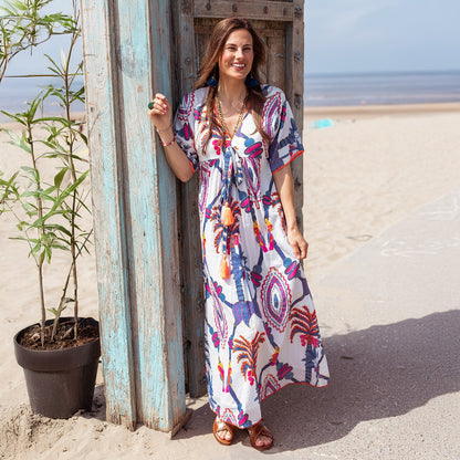 Blue Bird Long Dress - Blue White
