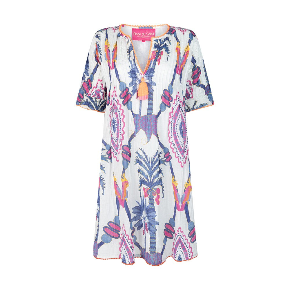 Blue Bird Short Dress - Blue White