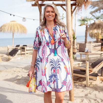 Blue Bird Short Dress - Blue White