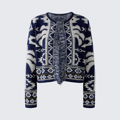Blue White Knitted Fringed Cardi - Blue White