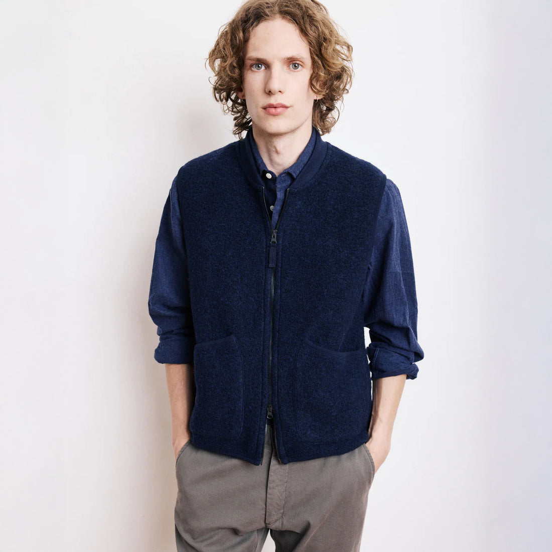 Boiled Wool Vest - Navy