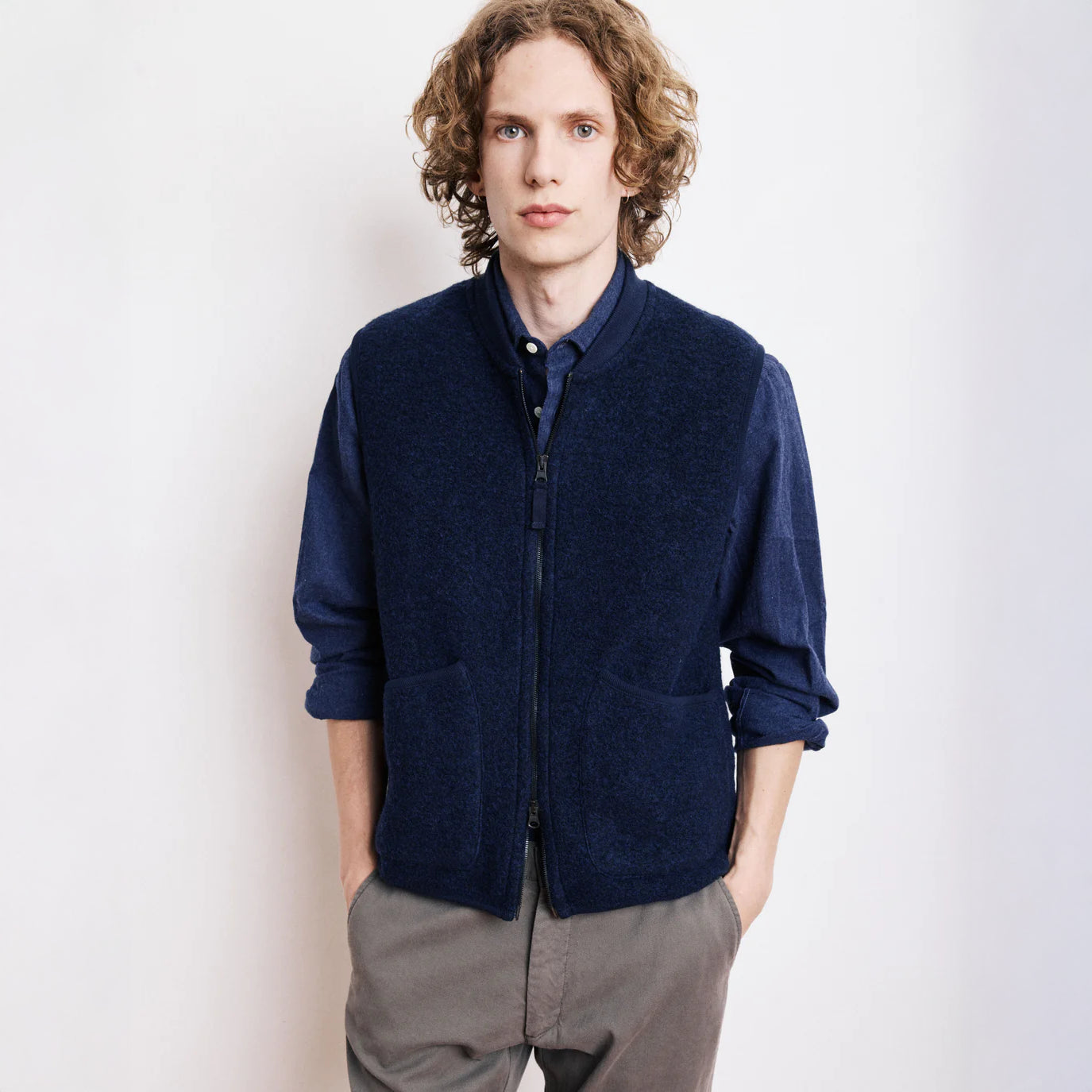 Boiled Wool Vest - Navy