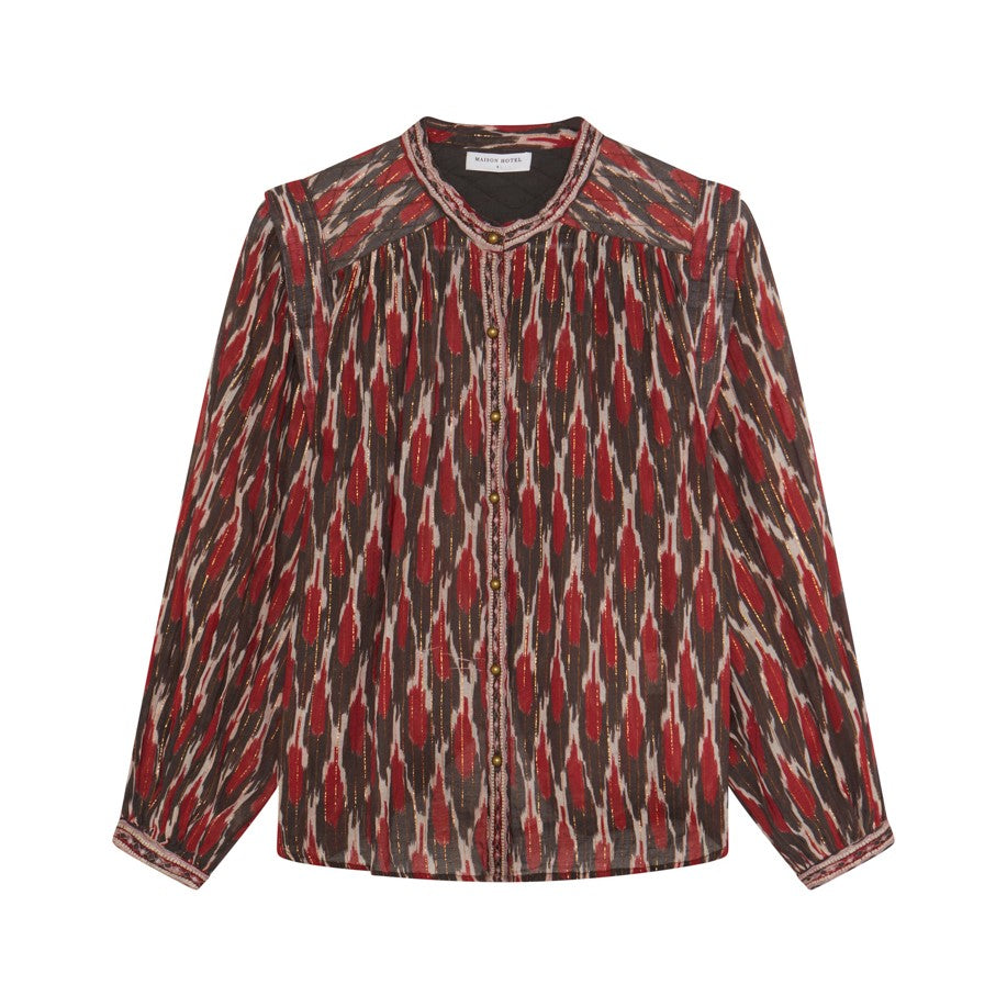 Etta Quilted Shoulder Blouse - Red Brown