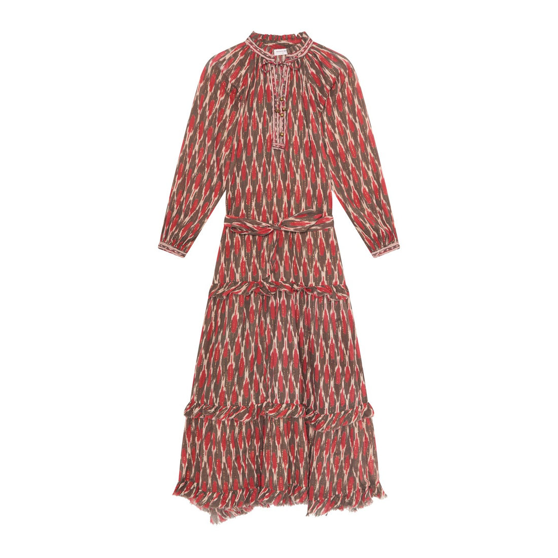 Lou Lou Tiered Hem Dress - Red Brown